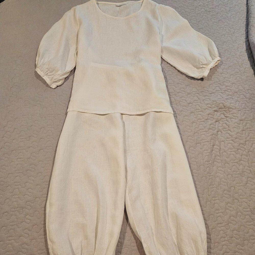 Bryn Walker top (Med) & bottom (Small/Med), 100% white linen